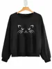 finjani Plus Size Women Hoodie Cat Print Thermal Lined O-Neck Sweatshirt Casual Clothing For Autumn New K36x#