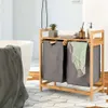 1 set di cesto in bambù con selezionatore a doppio scomparto, ripiano per borse scorrevole, forniture per biancheria domestica per il bagno