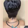 Lace Wigs Short Bob Wig Human Hair Pixie Cut For Black Women None Front With Bangs Layered Wavy Fl Hine Made 180Nsity Drop Delivery Pr Othi9