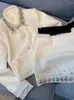 Robes de travail français strass veste 2 pièces ensembles femmes tenues printemps automne industrie lourde élégant blanc manteau court jupe mi-longue