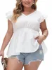 Gibsie Plus Size Weiße Rüsche Ärmel Schößchen Bluse Frauen 2024 Sommer V-Ausschnitt Fliege Backl Süße Tops Weibliche Boho Freizeithemd o5ww #