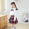 LG Sleeve Girls School Uniform Korean Style Studentdräkt Barn veckad skjorta med rutig kjolskolans prestanda kostym 45C2#