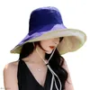 Berets Big Brim Solid Color Sun Sun Fisherman Hat Men Cotton Treasable Travel Travel Bucket Summer Women