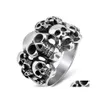 Anneaux de cluster Anneaux de cluster Vintage Punk Métal Skl Sculpté Bague Gothique Fleur Libellule Tournesol Cool Mens Rock Party Biker Bijoux Dr Dhbdu