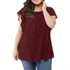 plus Size Women Blouse Top Round Neck Dot Print Ruffle Short Sleeves Thin Loose Plus Size Elegant Lady Shirts Blouse u2gV#