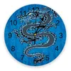 Horloges murales Style chinois Black Dragon Blue Horloge décorative pour salon cuisine chambre bureau à domicile silencieux