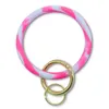 Nyckelringar ins nya modemonogrammade Sile Wristlet Pink Blue Camouflage -armband Bangle Keyring Large Circle Keychain Armband Hold Dhueo