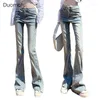 Damenjeans Duomofu Frühlings-Klassiker-Reißverschluss-Knopf-Chic-Flare-Frauen-Hohe-Taille-Schlank-Mode-Volllänge-Einfache-Gerade-Damen-Jeans