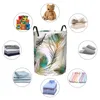 Tvättpåsar Dirty Basket Peacock Feathers Akvarell Fällbar klädförvaring Hink Toy Home Waterproof Organizer