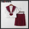 Rosa Poesia JK uniforme vermelho feminino estudante Rosa Bordado manga curta lg marinheiro terno camisa superior festa de natal 96J8 #