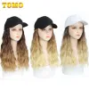 Snapbacks Tomo Long Sentetik Beyzbol Kapağı Dalgalı Kıvırcık Saç Uzantıları ile Doğal Olarak Bağlanabilir Şapkayı Kir Siyah Beyaz Peruk