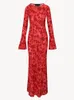 Podstawowe sukienki swobodne Upadek Maxi Sukienka dla kobiet 2023 Modna Bodycon Slim Chifon Red Print Party Eleganckie Vestidos Drop dhciz