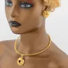 Necklace Earrings Set Dubai Gold Plated Jewelry For Women Pendant And Stud Weddings Bride Bangle Ring African Daily Wear