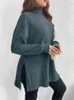 Plus -storlek stickad Autumn Winter Turtleneck Pullover Tops Women Split Modis Loose Pleated Ladies Sweaters Casual Woman Tops 2023 Z1TG#