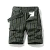 Multi Pocket Shorts flera fickor Summer Men Cotton Print Casual Shorts Striped Short Pants Beach Pants 240313