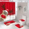 Shower Curtains Merry Christmas Bathroom Curtain Santa Claus Snowman Elk Bells Red Bath Mats Non Slip Rug Toilet Cover Party