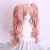 Party Supplies Morematch Enoshima Junko Cosplay Wig Pink Long Wavy and Horsetail Clip värmebeständig huvudbonad