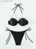 Women's Swimwear 2024 Sexy White Bikini Women Pearls Swimwear Black Push Up Bathing Suit Swimsuit Female Solid Underwired Bra Cup Bikini Set T240330