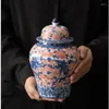 Lagringsflaskor kinesisk stil blå vit porslin burkar hem tätade te caddy skrivbordsdekoration praktisk behållare