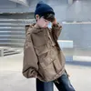 Vestes 2024 coréen printemps automne enfants garçon veste d'extérieur adolescent multi poche à capuche demi fermeture éclair manteaux Junior Sweat