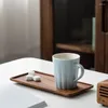 Plates 1PC Acacia Wood Serving Tray Square Rectangle Breakfast Sushi Snack Bread Dessert Cake Plate With Easy Carry Grooved Handle