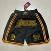 Mens''los''Nangeles'''Lakers'''Shorts Basketball Retro Mesh İşlemeli Sıradan Atletizm Gym Team Şortları Siyah