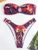 Anel link bandeau bikini 2023 feminino brasileiro banho feminino sexy maiô sólido beachwear banhistas banho de natação terno 240327