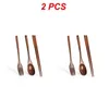 Set sets 1/2 stks Koreaanse houten tafelwerk vork lepel lepel chopsticks 3-delige set massief hout lang handvat draagbaar