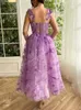 Oeing Pastrol Purple Prom Dres Fairy Spaghetti Strap 3D Butterfly Tea Length Party Dr for Women Lace Up Back Invinding Gowns M00X＃