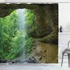 Dusch gardiner natur landskap park vattenfall bergsgrön plant sjö landskap polyester tyg badrumsdekor med krokar