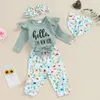 Conjuntos de roupas Bebê Menina Roupas Nascidas Chegando em Casa Outfit 0 3 6 Meses Carta Imprimir Rib Knit Romper Top Floral Shorts