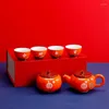 Ensembles de service à thé, ensemble de kaki de mariage chinois, thé en céramique, porcelaine, théière Orange, tasse, cérémonie créative