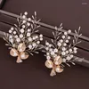 Hair Clips Luxury Set Clip Crystal Pearl Leaf Earring For Women Party Prom Bridal Wedding Accessories Jewelry Veil Gift