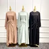 Roupas étnicas Eid 3 peça Abaya Kimono Envoltório Frente Maxi Saia Conjunto Mulheres Muçulmanas Hijab Vestido Nida Beads Islam Dubai Turquia Outfit