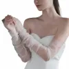 wg052 Wedding Fingerl White / Black Gloves Lg Tulle Pearls Brides Bridesmaid Sleevelet Women Pageant Prom Handschuh R47V#