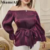 Plus la taille des femmes de l'épaule Peplum Ruffle Chiff Blouse 4XL femmes élégantes Lg Flare manches ceinturées tuniques métalliques chemises L8n5 #