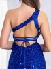 Abiti casual di base Royal Blue High Split Ruffle Slveless Maxi Party Dress Backless Lace Up Evening Night Prom Gown Rosso T240330