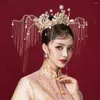 Hårklämmor Barrettes Brides Chinese Style Luxury Golden Tassel Phoenix Crown Dress Dragon and Coat HeadDress Accessories Drop Delivery Otbqy