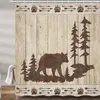 Shower Curtains Bear For Bathroom Wild Animals Rustic Cabin Forest Print Wooden Board Cloth Bath Curtain Set Decor