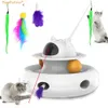 PawPartner Cat Smart Teaser Toy Pet Turntable Catching Training Toys USB Charging 4 IN 1 Kitten Toy with Feather Laser Trackball 240326