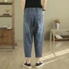 Damen Jeans Mori Kei Frauen Frühling Herbst Blumensträuße Stickerei Lose Denim Haremshosen Japanische Vintage Kleidung