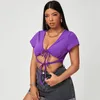 plus Size Sexy V-neck Lace Up Summer Crop Top Women Short Sleeve Knot Club T-shirt Female Large Size Solid Beach Tee 5XL 6XL 7XL 01qq#