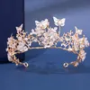 Ręcznie robiona nowoczesna Pearl Rhineste Crown, Tiara Butterfly Floral Crown, Prezent Ślubny, Kwiatowy projekt ręcznie robione włosy korony q9pj#