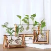 Vases Décor à la maison Verre et bois Vase Terrarium Table Bureau Hydroponique Plante Bonsai Pot de fleur Pots suspendus avec plateau en bois