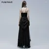 Casual Dresses PUNK RAVE Women's Gorgeous Gothic Bat Wedding Long Dress Burnt Velvet And Shiny Pleated Fabric Wide Hem Attractive