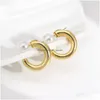 Hoop & Huggie Minimalist Pearl Metal Earrings For Women Korea Gold Color Chic Lady Circle Frond Back Vintage Jewelry Drop De Dhgarden Dhnqv