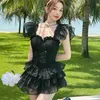Women's Swimwear 2024 Korean Style High Quality Lace Beach Dress Women Elegant Ruffle Sleeves One Piece Wear Monokini yq240330