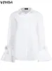 プラスサイズ5xl vonda 2024 fi women shirts white blouse lgフレアスリーブトップチュニックカジュアルソリッドバットフェミニナスl1in＃