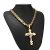 Halsketten schwere Kruzifix Jesus Kreuz Halskette Edelstahl Christs Anhänger Gold Byzantinische Kette Männer Halsketten Schmuckgeschenke 24 "