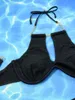 Damskie stroje kąpielowe Vigorshely 2024 Summer Black Seksowne bikini wysoko cięte bikini push up Swimsuit żeński zestaw łańcucha łańcucha Kąpiec kantar